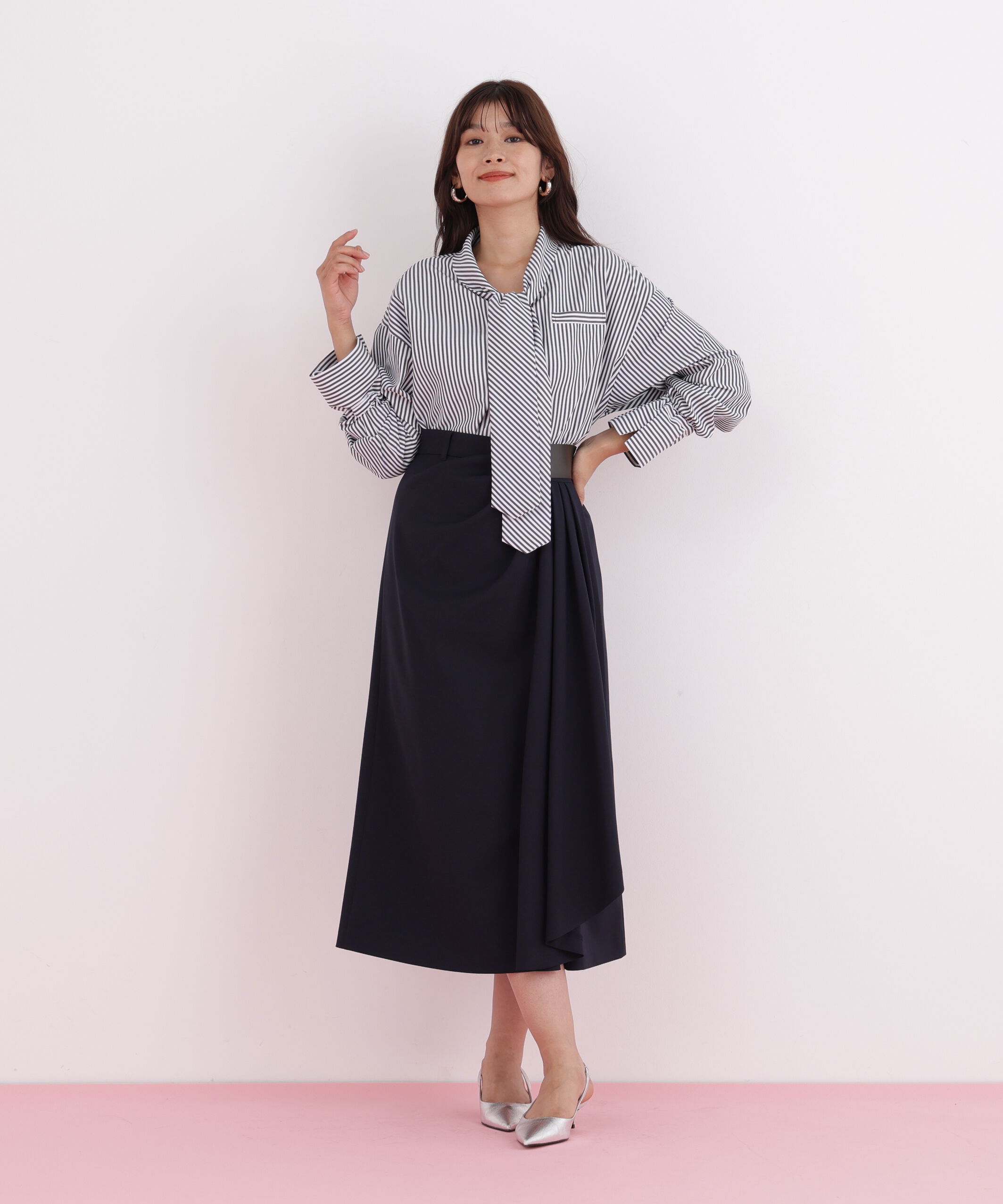  「ストライプタイネックシャツ」|シャツ・ブラウス|