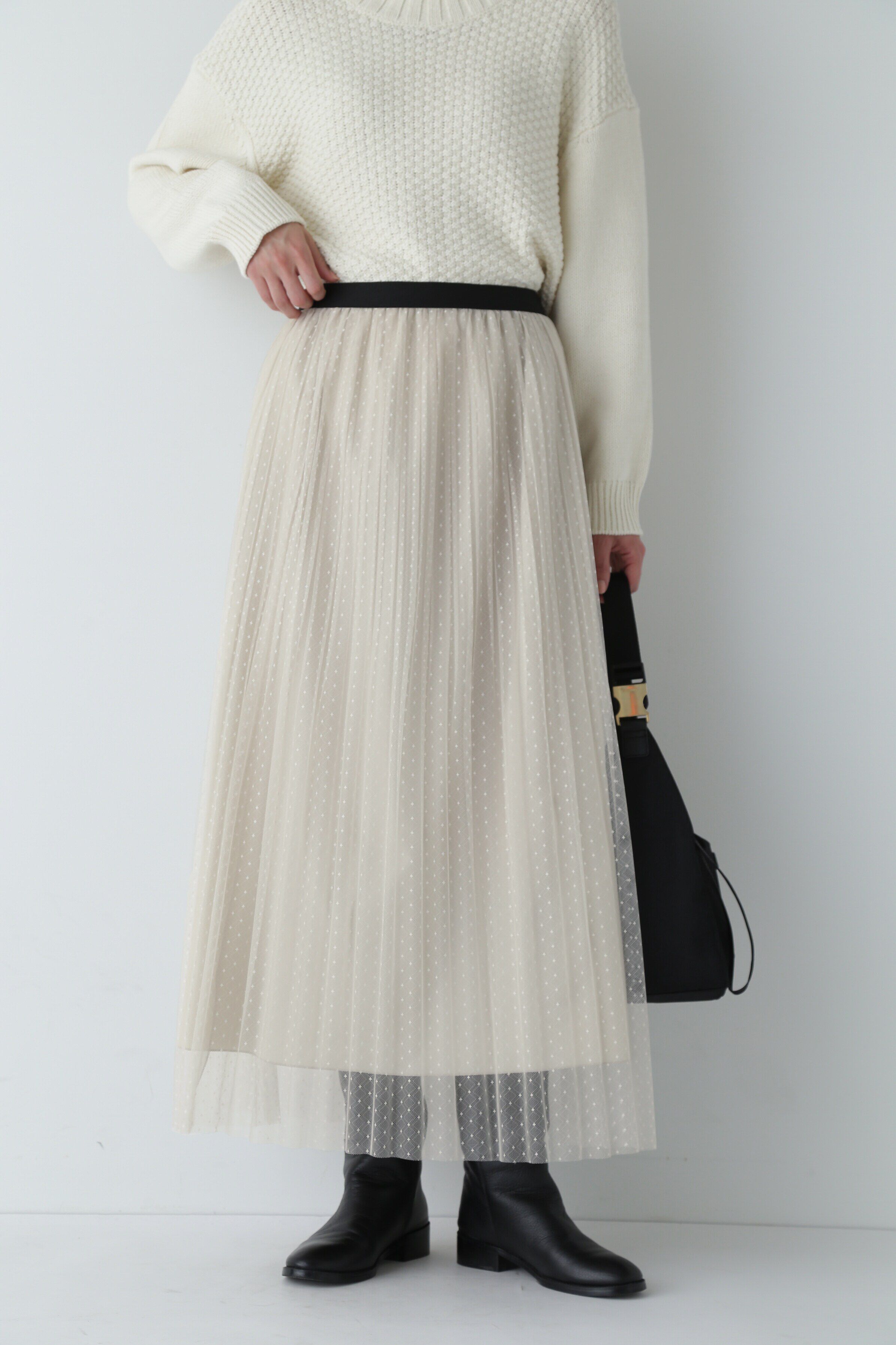  「スクエアドットチュールスカート」|スカート|ベージュ