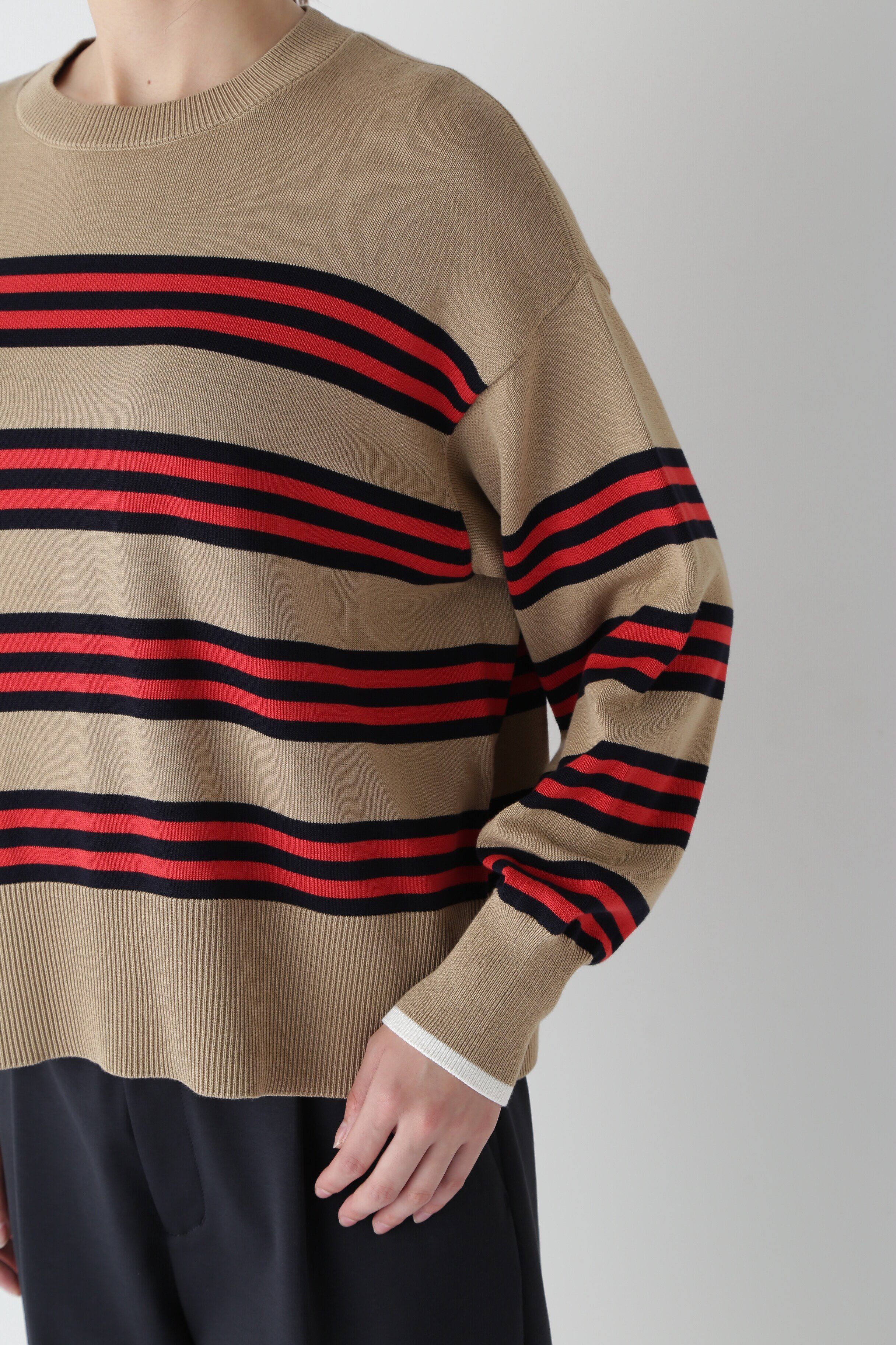  「◆オーガニックコットンランダムボーダープルオーバー」|ニット・セーター|