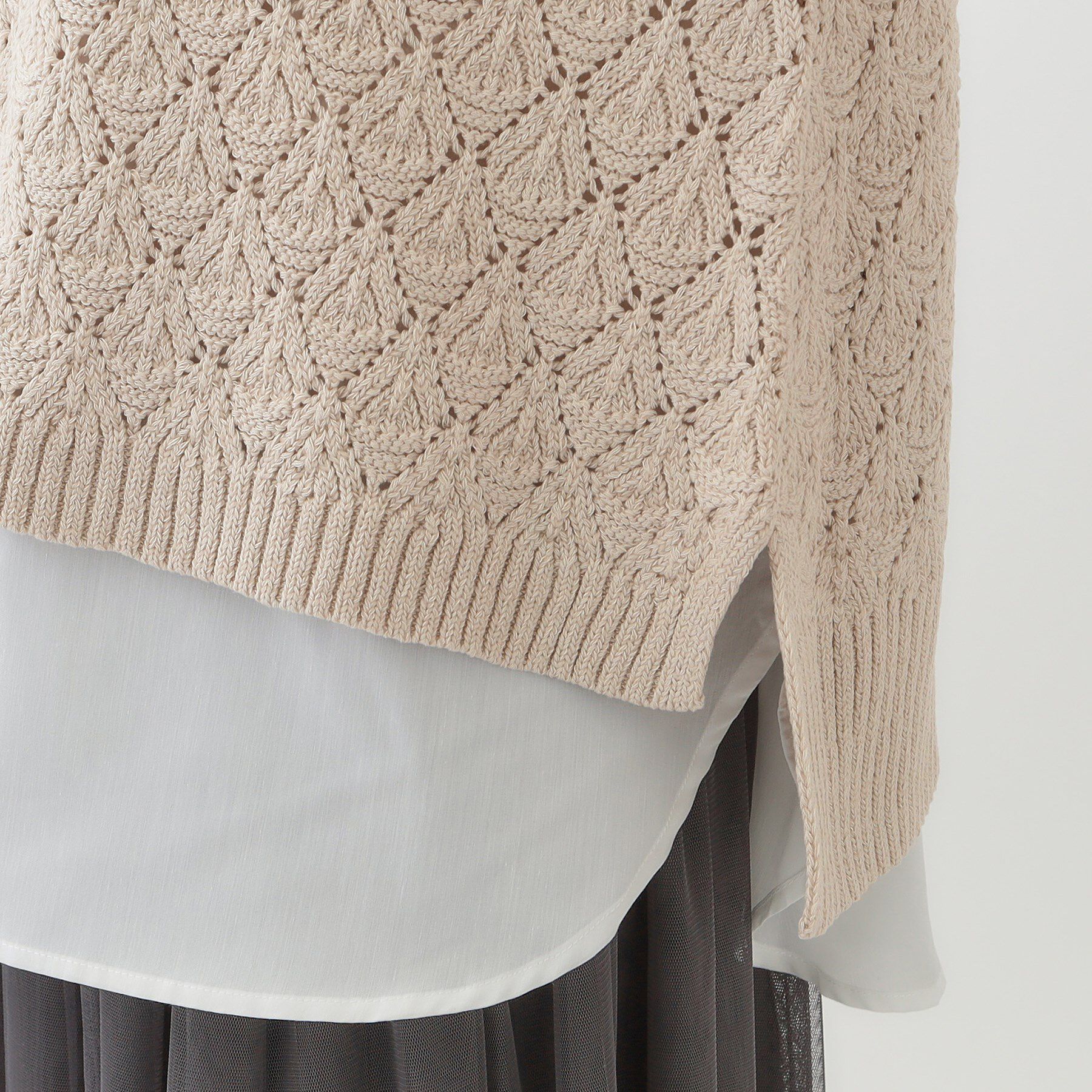 SHOO･LA･RUE「【洗える/S-LL/2点セット】透かし柄ベスト+ブラウス」|ニット・セーター|