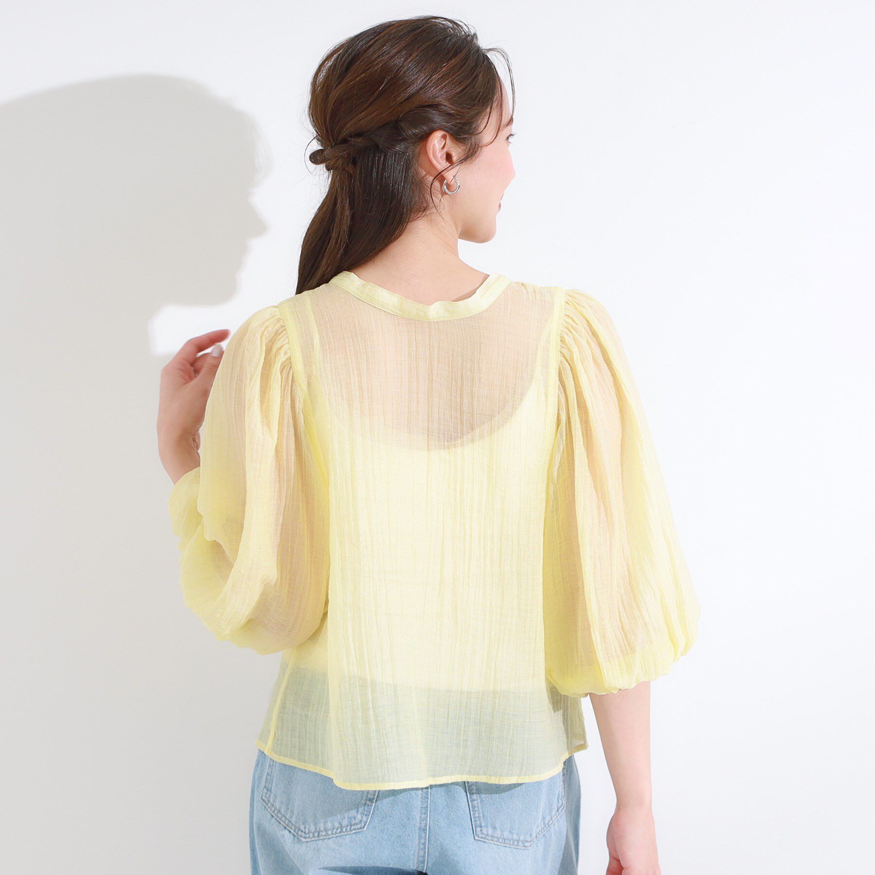 SHOO･LA･RUE「【S-LL/前後2WAY】バルーンスリーブが華やか こなれ見えシアーブラウス」|シャツ・ブラウス|