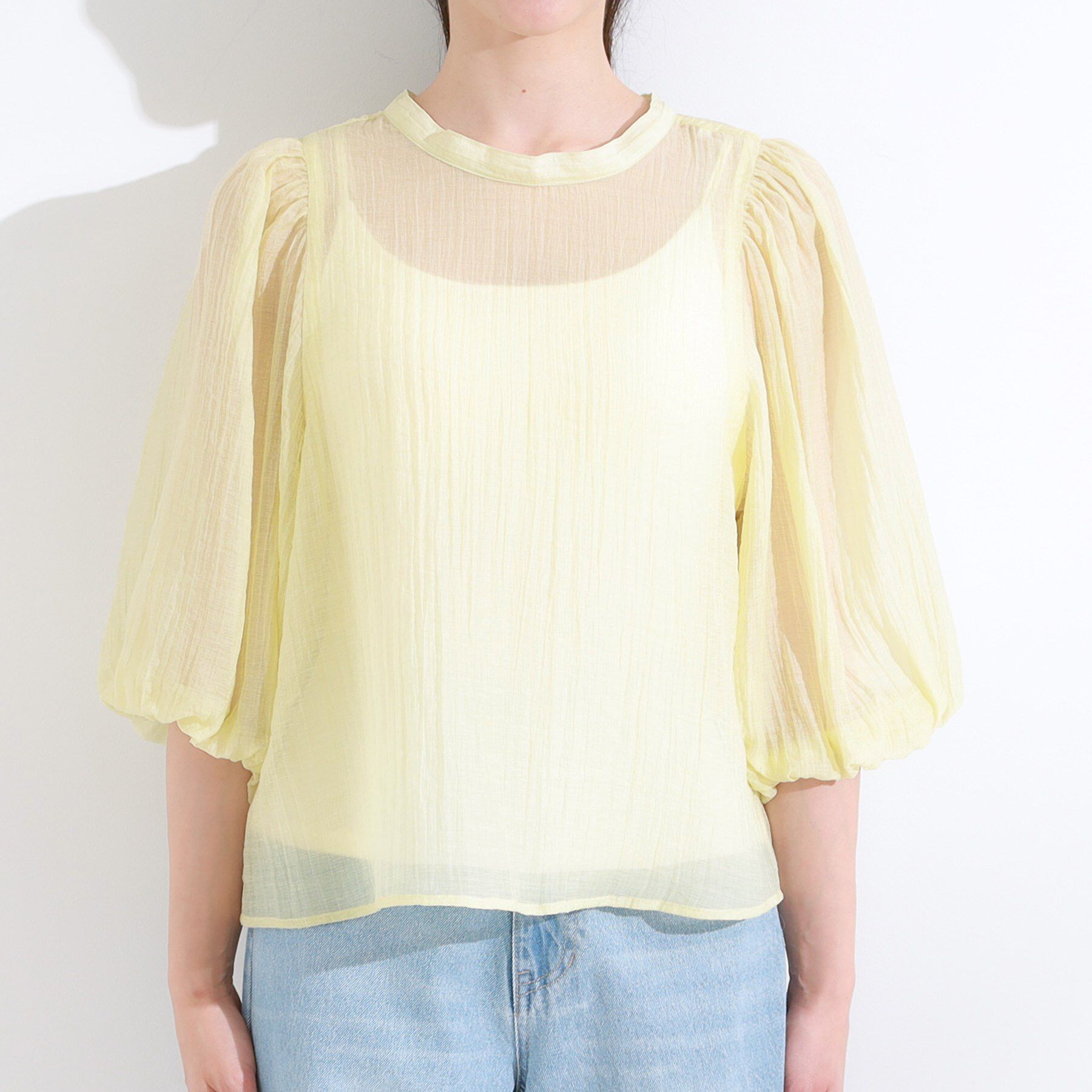 SHOO･LA･RUE「【S-LL/前後2WAY】バルーンスリーブが華やか こなれ見えシアーブラウス」|シャツ・ブラウス|