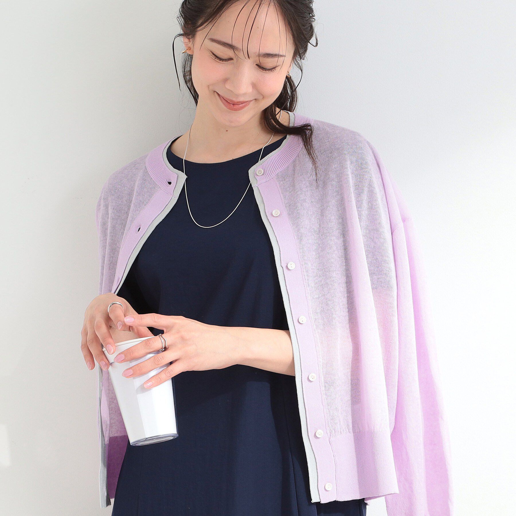 SHOO･LA･RUE「レイヤード風配色カーディガン」|カーディガン|ラベンダー(080)