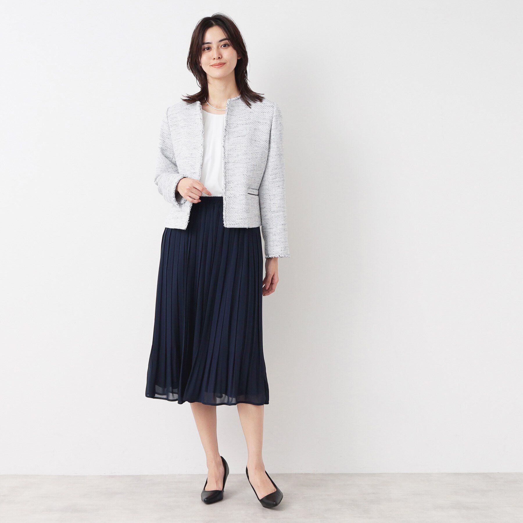 Dessin「【入卒/セレモニー】ツイードクルーネックジャケット」|ノーカラージャケット|