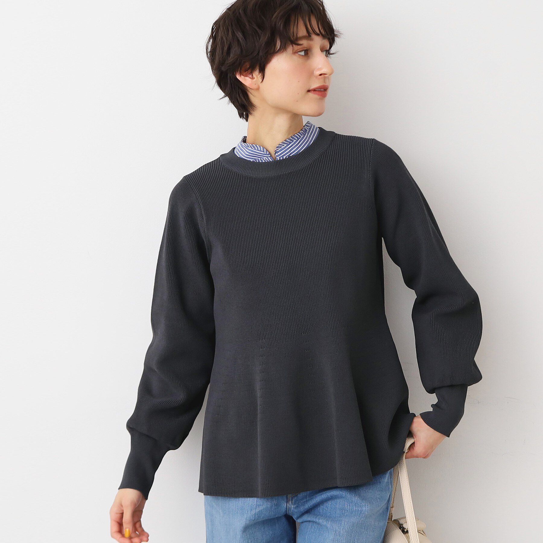 Dessin「【洗える】ペプラムニット」|ニット・セーター|チャコールグレー(0