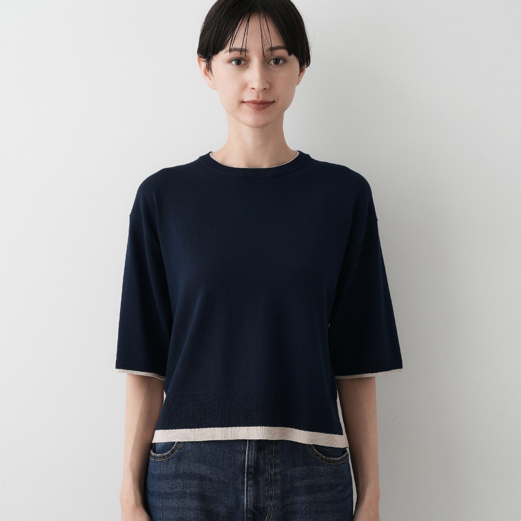 Dessin「【洗える】バイカラーショート丈ニット」|ニット・セーター|