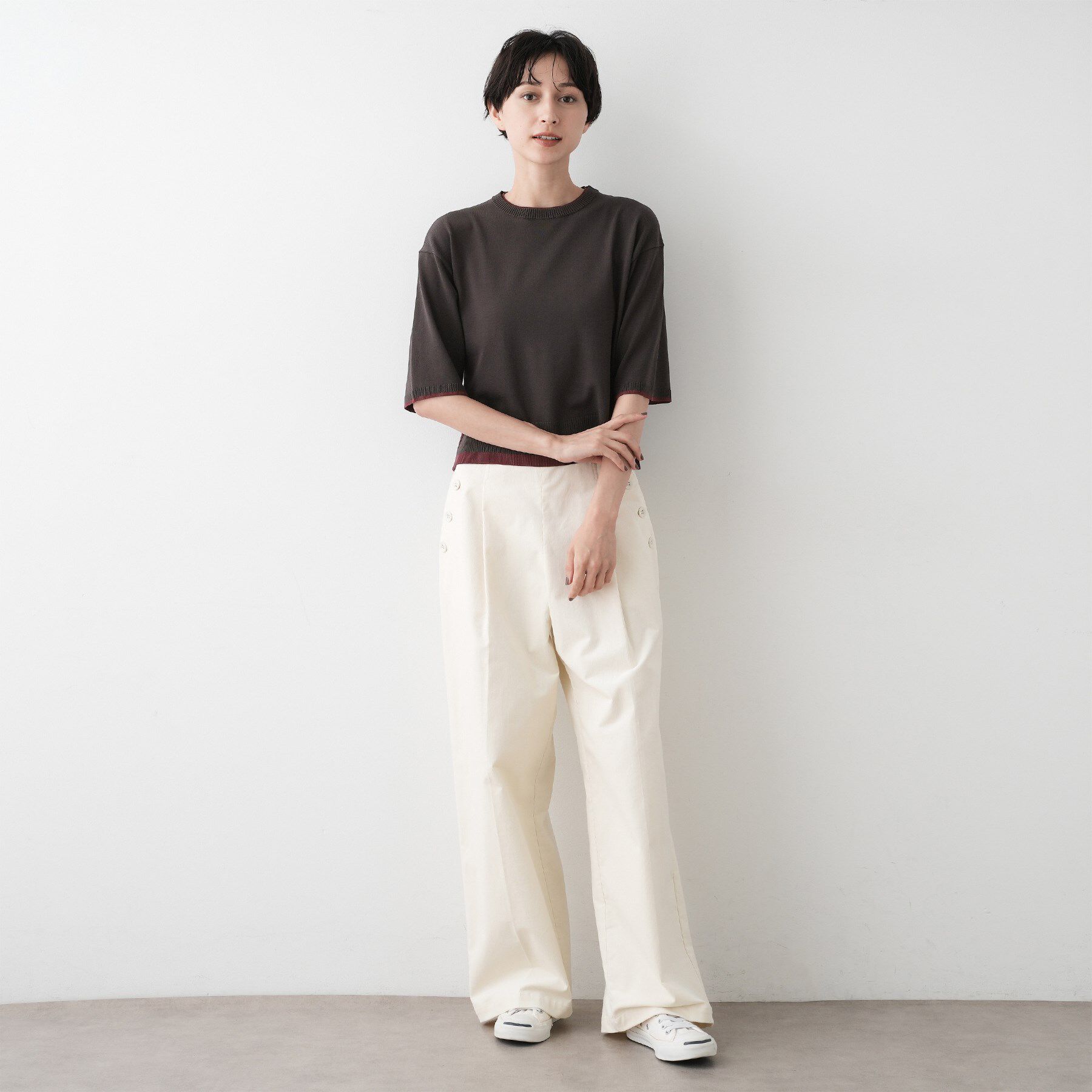 Dessin「【洗える】バイカラーショート丈ニット」|ニット・セーター|