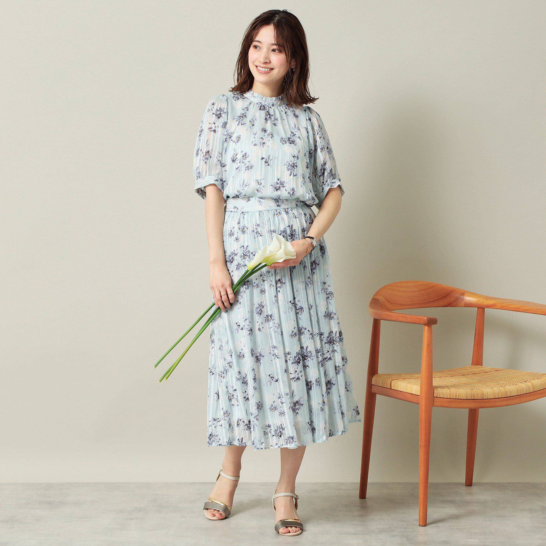 ITS&rsquo;DEMO「【ウエストゴム／手洗い可】ラメストライプ花柄スカート」|スカート|