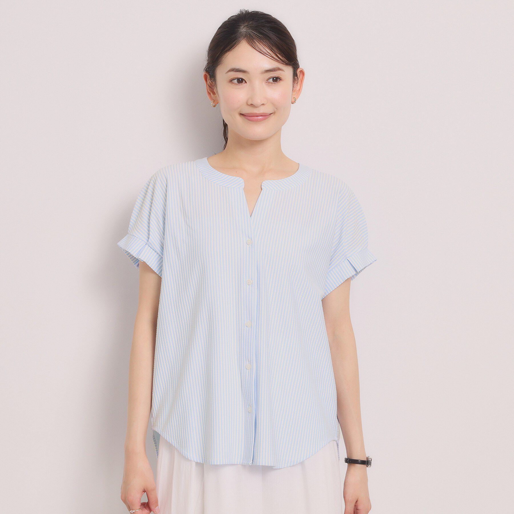 ITS&rsquo;DEMO「【洗濯機OK】カットサッカー前開きトップス」|Tシャツ・カットソー|