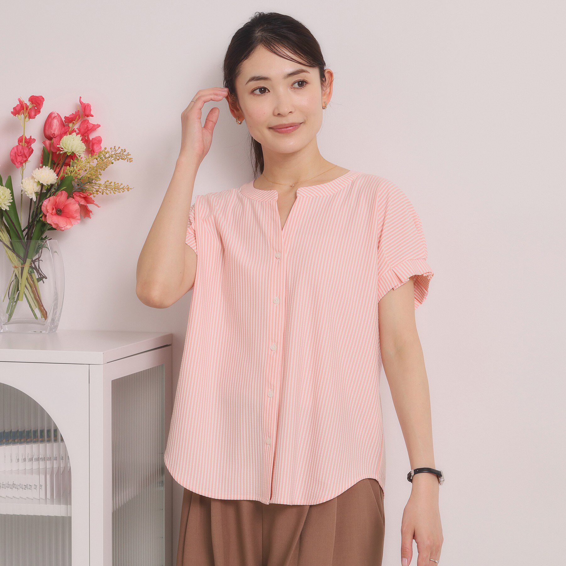 ITS&rsquo;DEMO「【洗濯機OK】カットサッカー前開きトップス」|Tシャツ・カットソー|