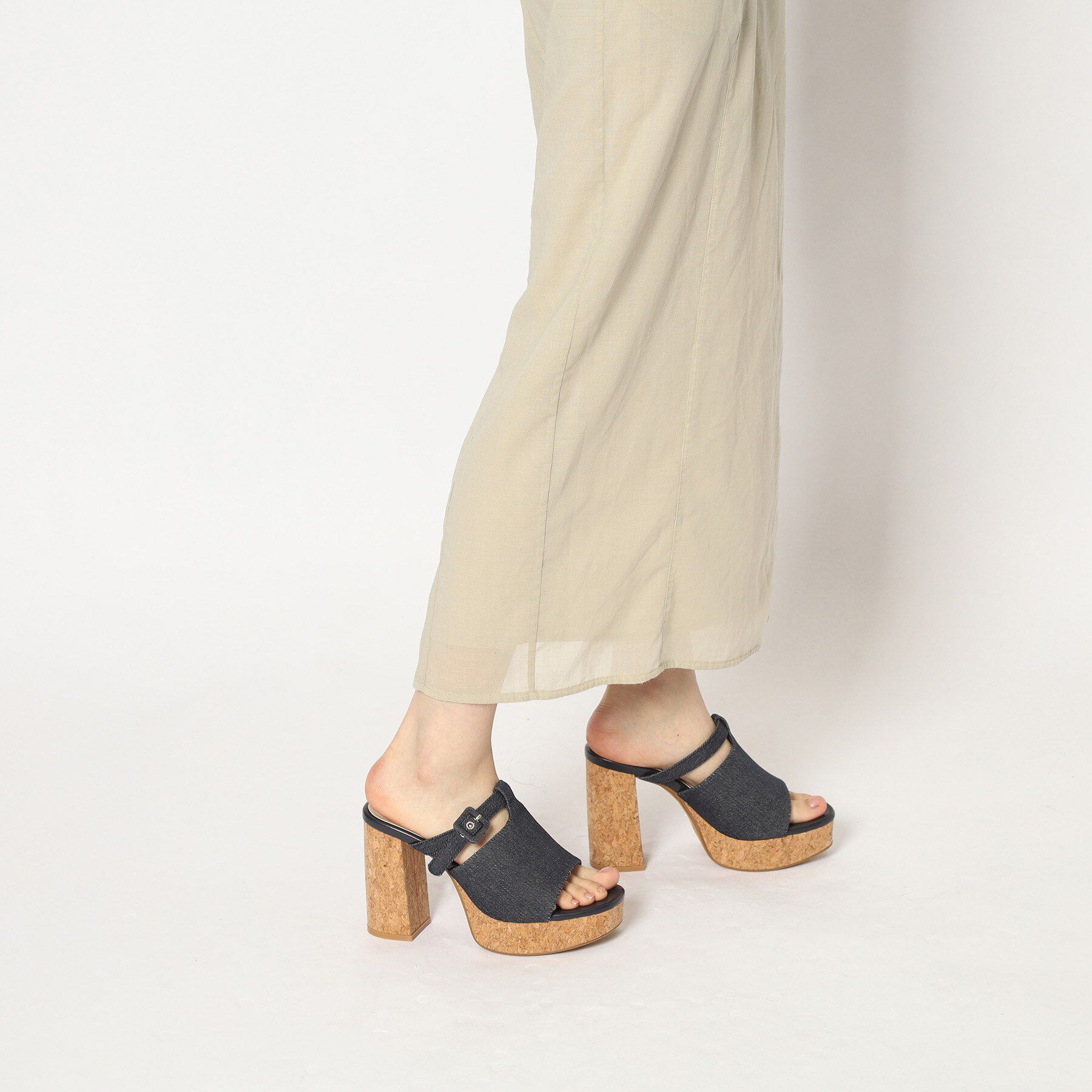 ESPERANZA「ミニバックルコルクヒールミュール」|サンダル|