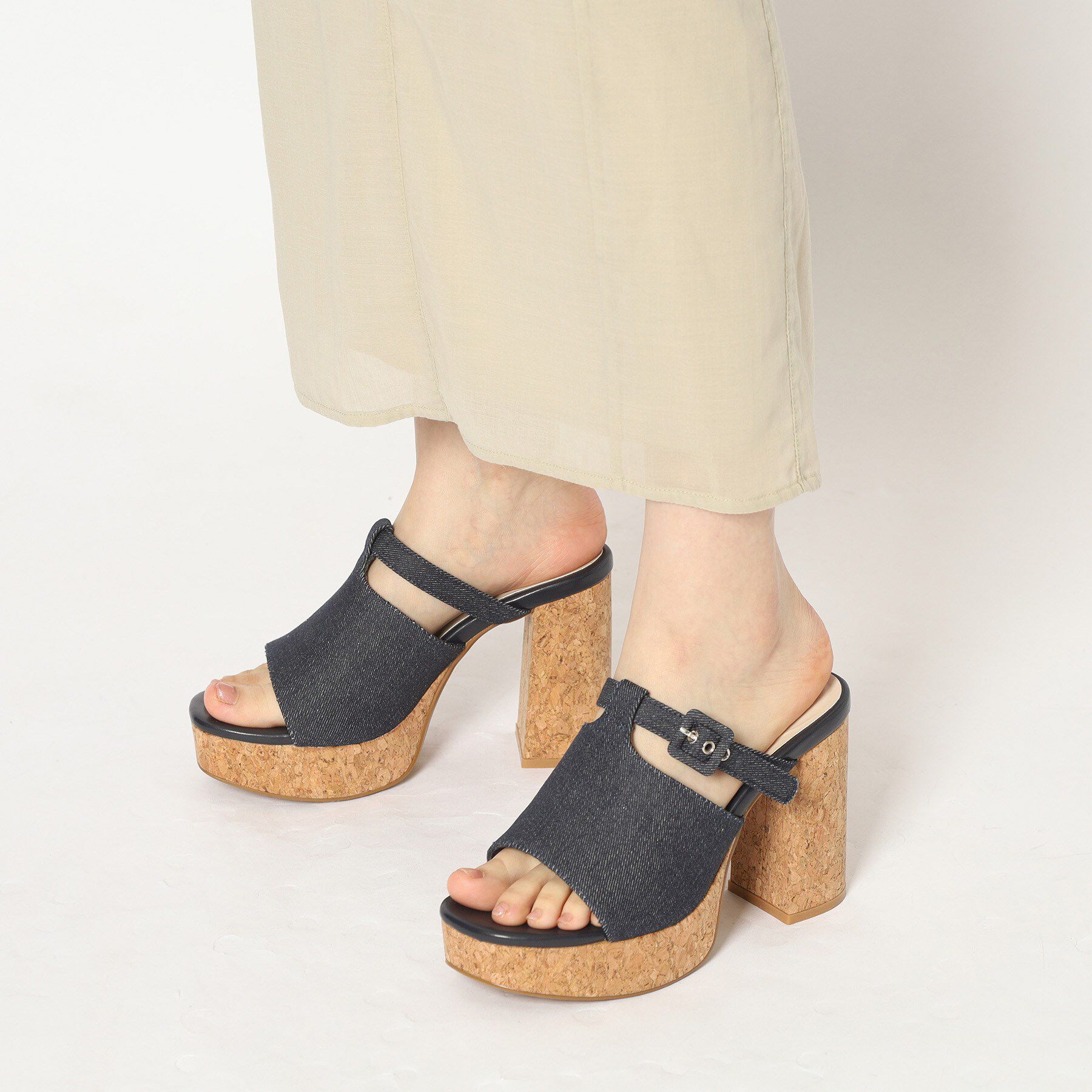 ESPERANZA「ミニバックルコルクヒールミュール」|サンダル|