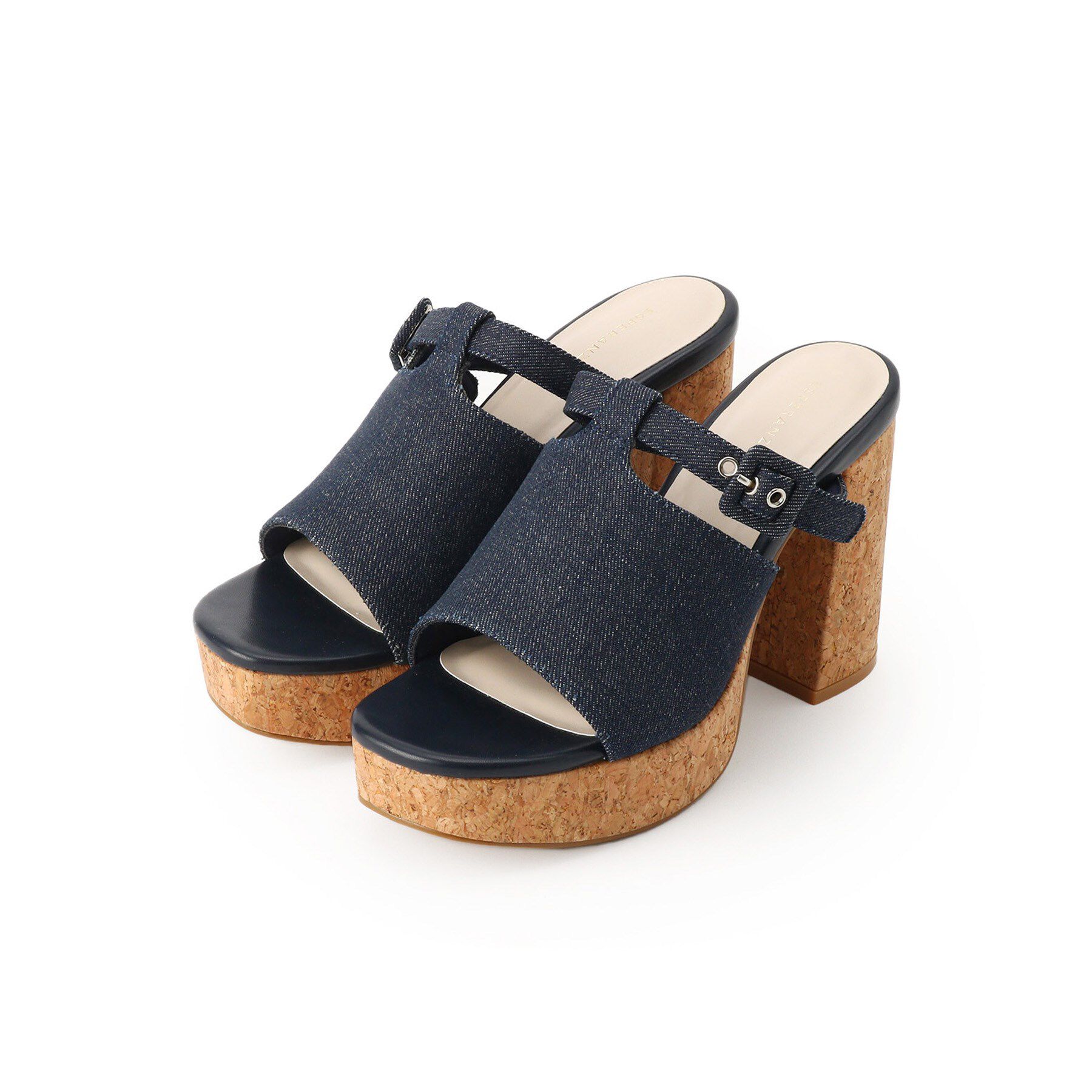 ESPERANZA「ミニバックルコルクヒールミュール」|サンダル|デニム(393)