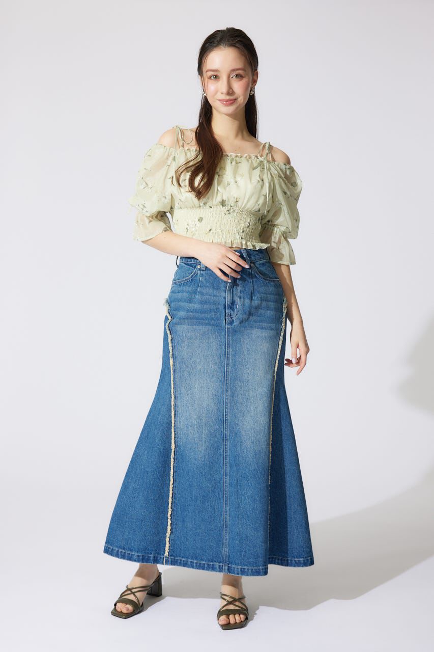 rienda「フリンジマーメイドデニムジャストウエストスカート」|スカート|