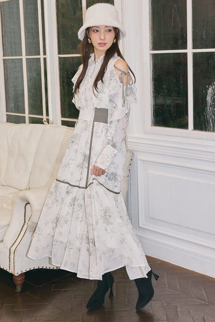 rienda「フリルスリーブニットドッキングワンピ」|ワンピース|WHT