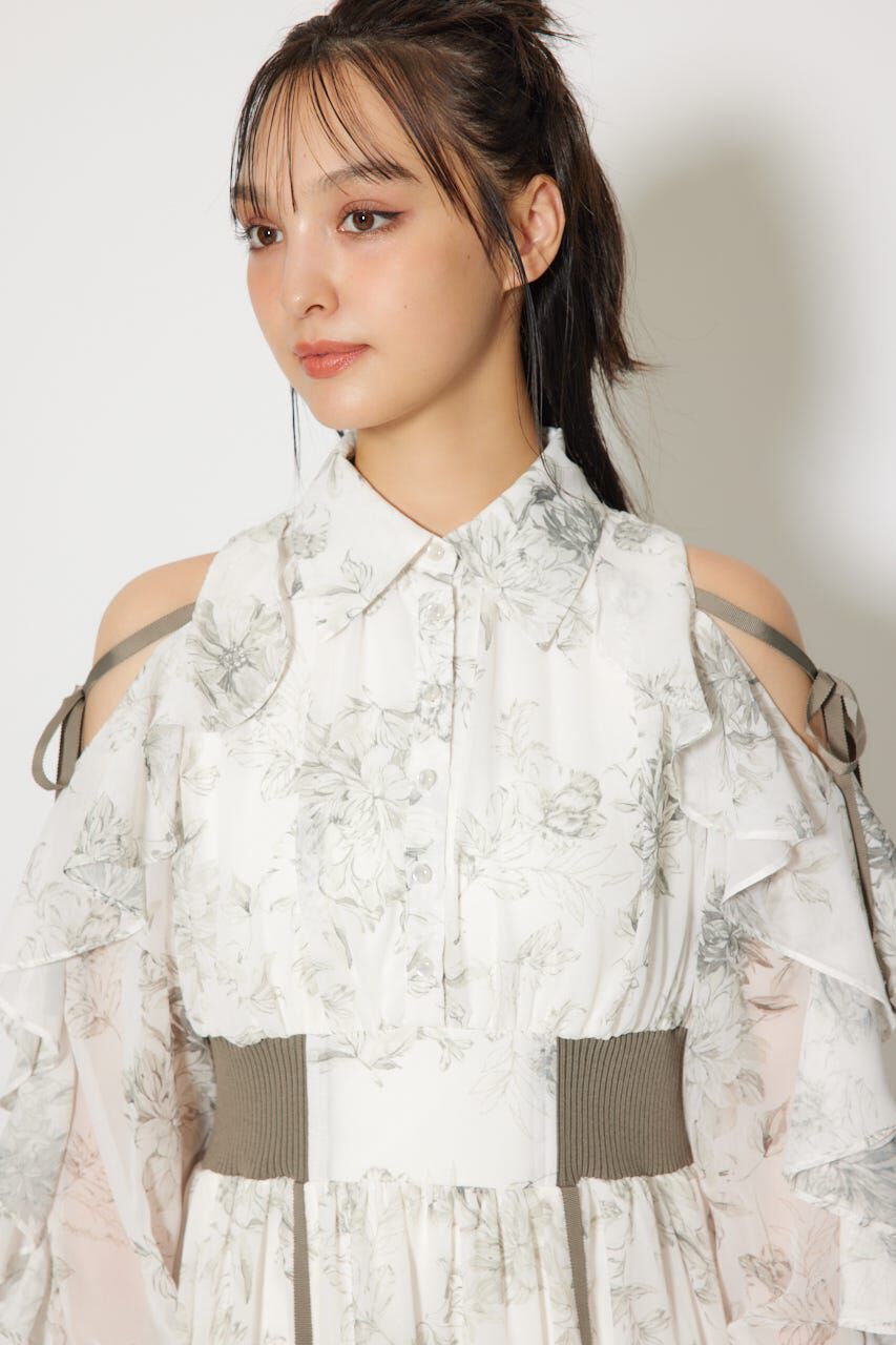 rienda「フリルスリーブニットドッキングワンピ」|ワンピース|