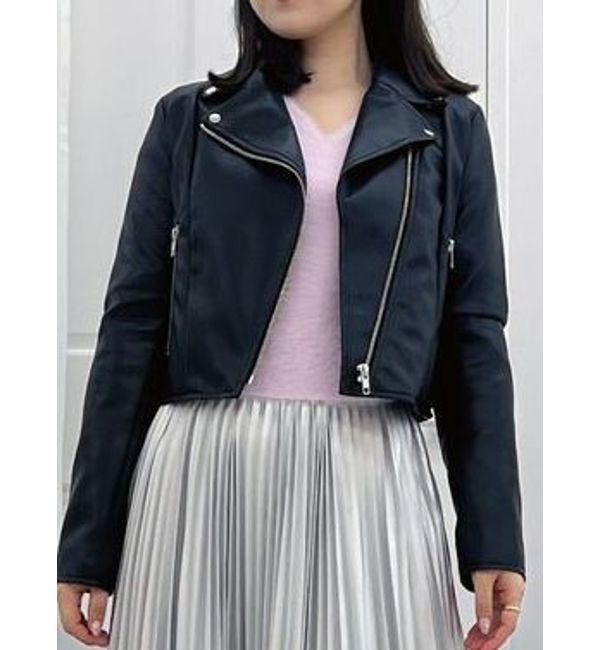 MERCURYDUO「フェイクレザーコンパクトライダースジャケット」|ライダースジャケット|ブラック