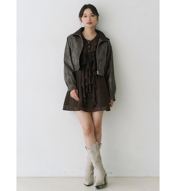 MERCURYDUO「フェイクレザークロップドブルゾン」|ブルゾン・スタジャン|