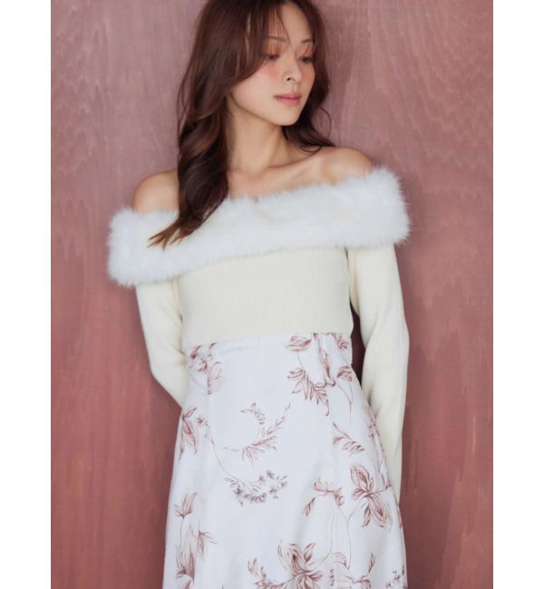 MERCURYDUO「花柄オフショルニットドッキングワンピース」|ワンピース|