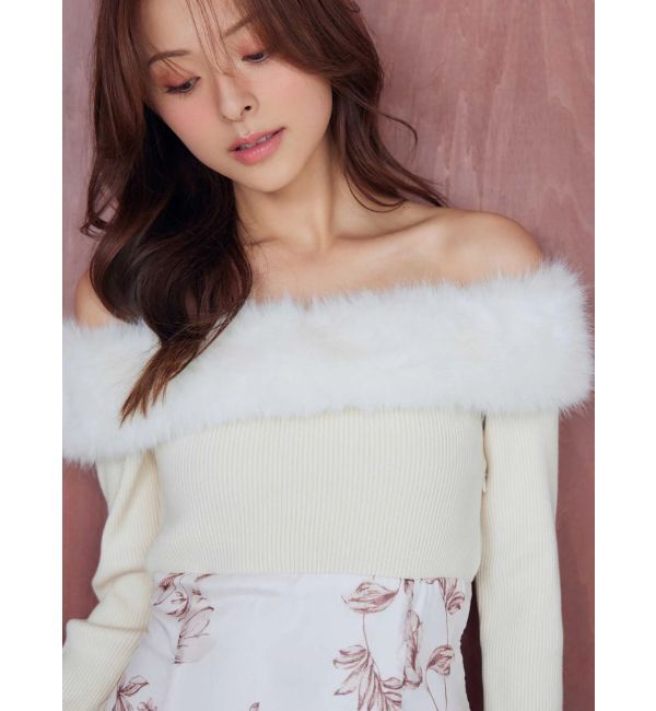 MERCURYDUO「花柄オフショルニットドッキングワンピース」|ワンピース|