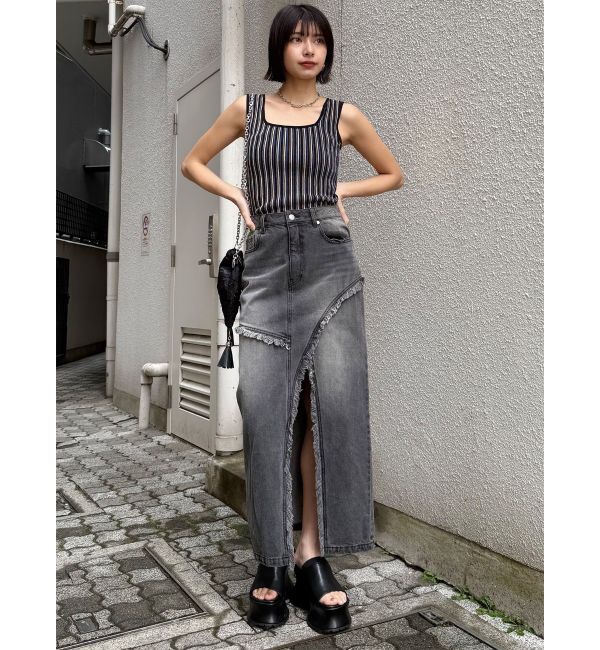 MURUA「フリンジスリットデニムスカート【セットアップ着用可】」|スカート|