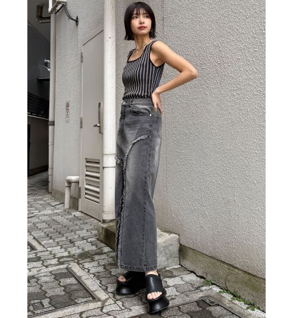 MURUA「フリンジスリットデニムスカート【セットアップ着用可】」|スカート|