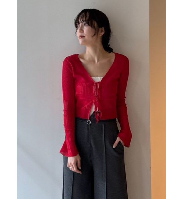 LAGUNAMOON「スパークラメリボンニットカーディガン」|カーディガン|