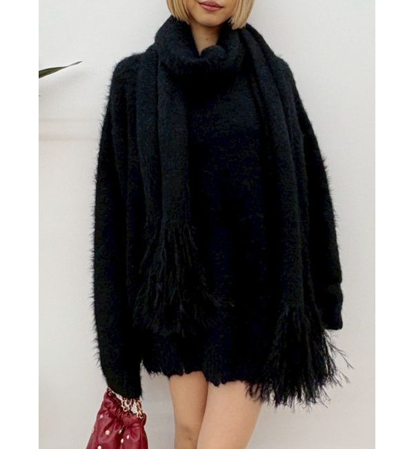 EVRIS「マフラーSETシャギーニットトップス」|ニット・セーター|ブラック