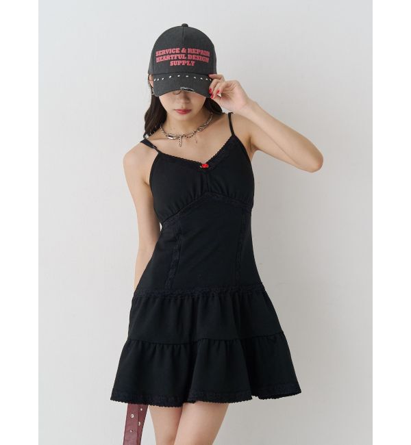 jouetie「レースドッキングスウェットキャミワンピース」|ワンピース|ブラック