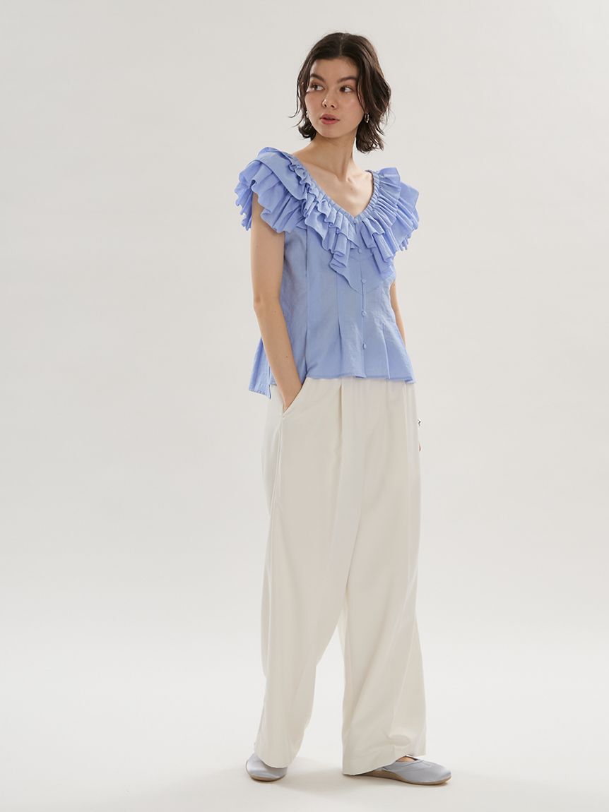 emmi atelier「emmiロゴウエストゴムテーパードパンツ」|チノ|