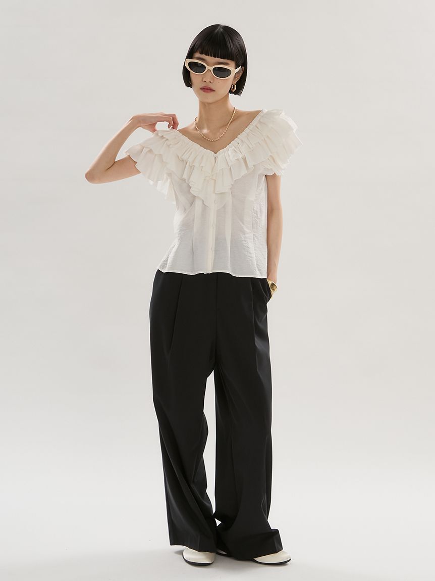 emmi atelier「emmiロゴウエストゴムテーパードパンツ」|チノ|