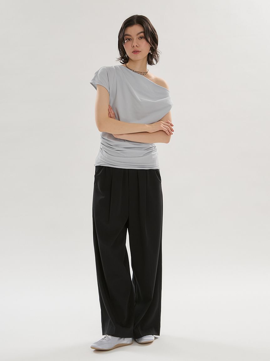 emmi atelier「emmiロゴウエストゴムテーパードパンツ」|チノ|