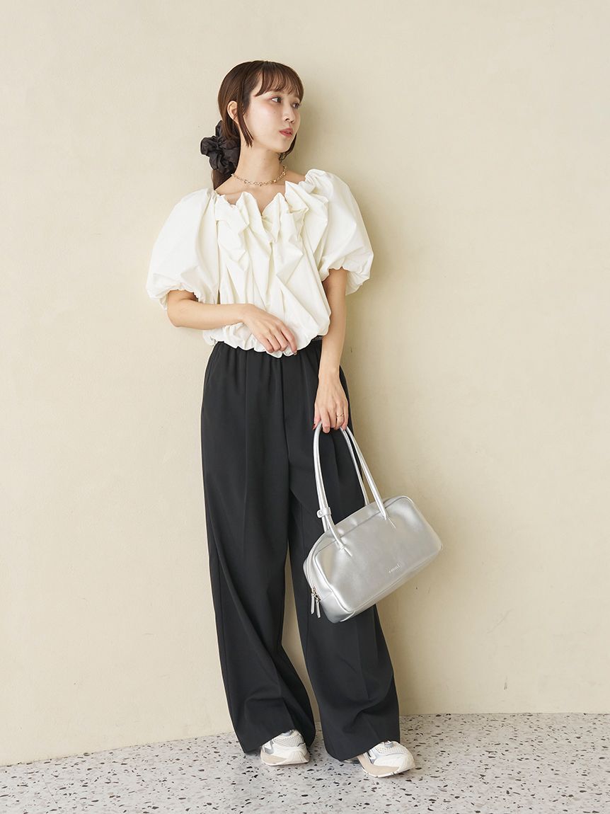 emmi atelier「emmiロゴウエストゴムテーパードパンツ」|チノ|