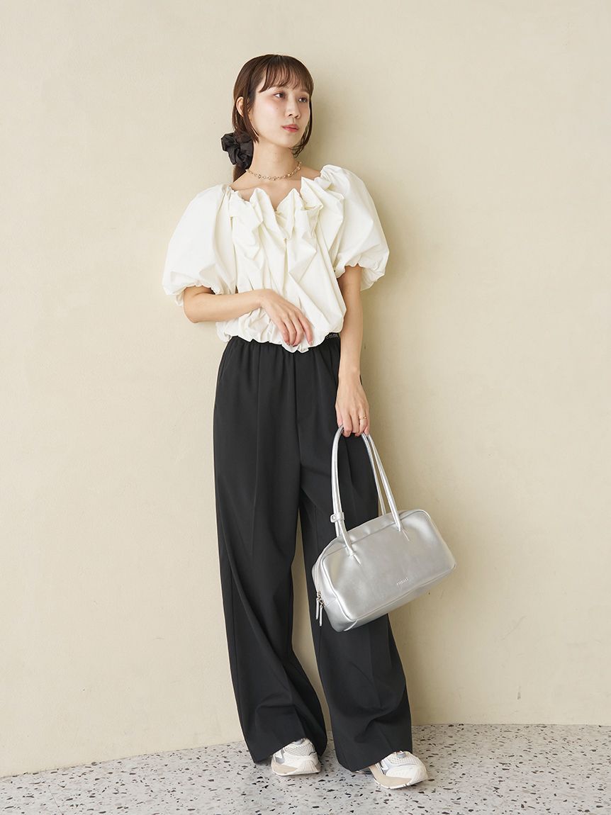 emmi atelier「emmiロゴウエストゴムテーパードパンツ」|チノ|