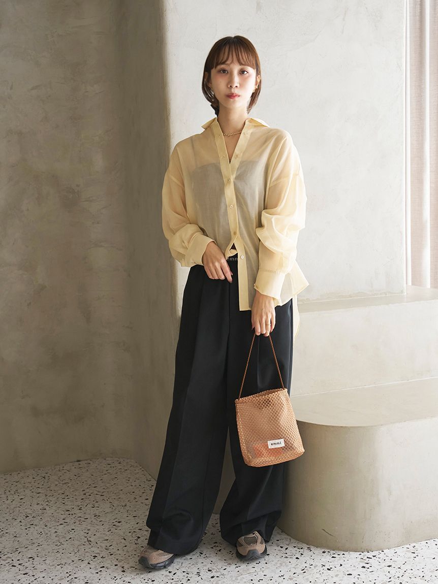 emmi atelier「emmiロゴウエストゴムテーパードパンツ」|チノ|