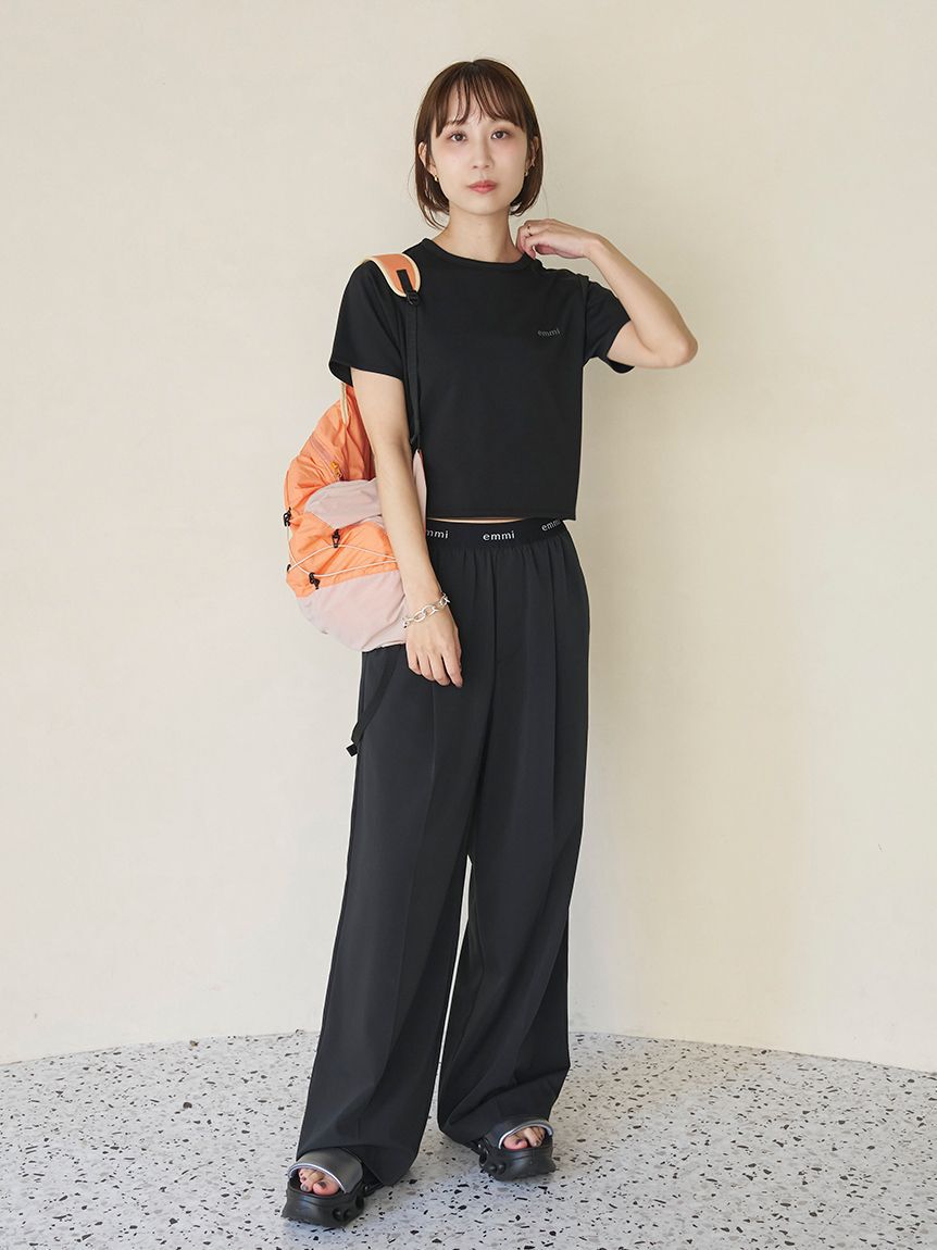 emmi atelier「emmiロゴウエストゴムテーパードパンツ」|チノ|
