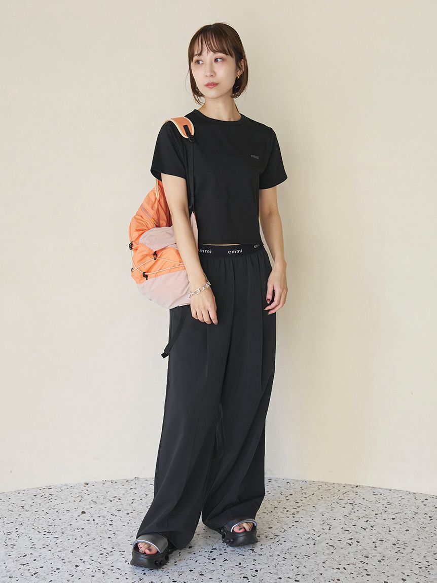 emmi atelier「emmiロゴウエストゴムテーパードパンツ」|チノ|