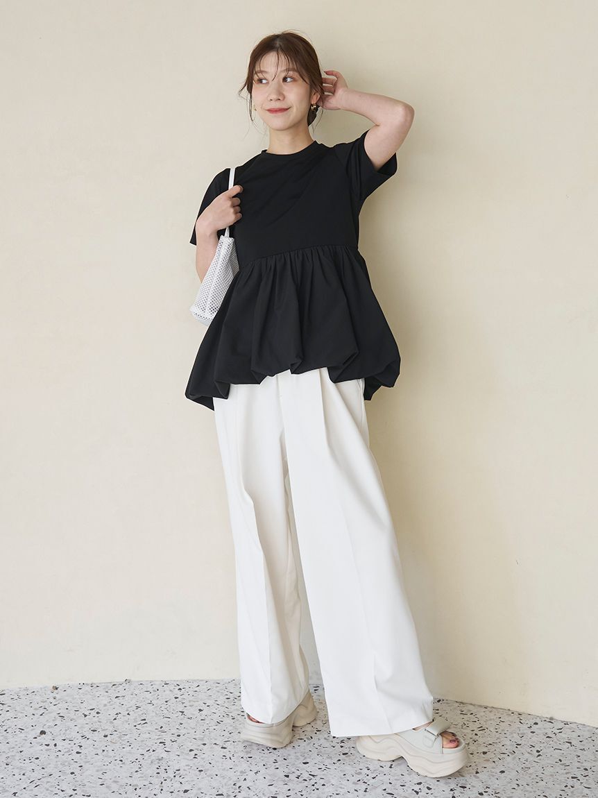 emmi atelier「emmiロゴウエストゴムテーパードパンツ」|チノ|