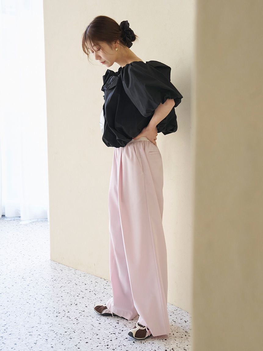 emmi atelier「emmiロゴウエストゴムテーパードパンツ」|チノ|