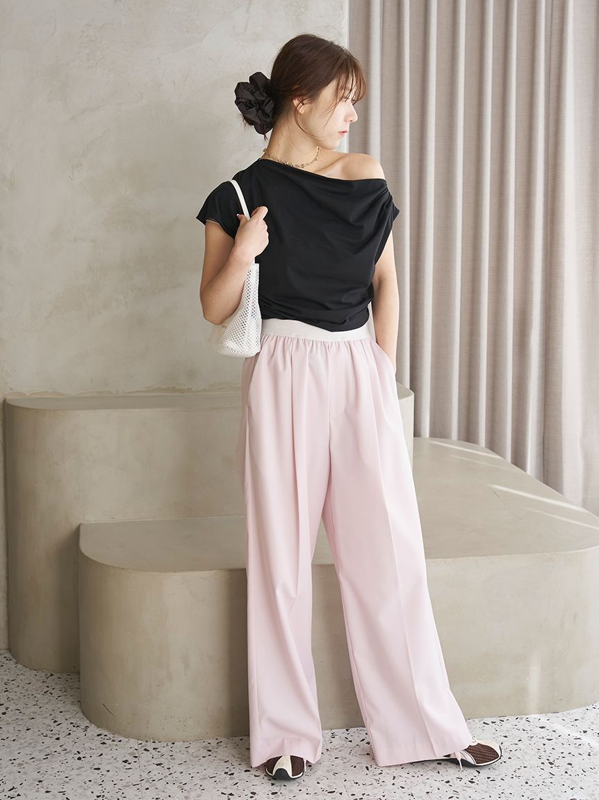 emmi atelier「emmiロゴウエストゴムテーパードパンツ」|チノ|