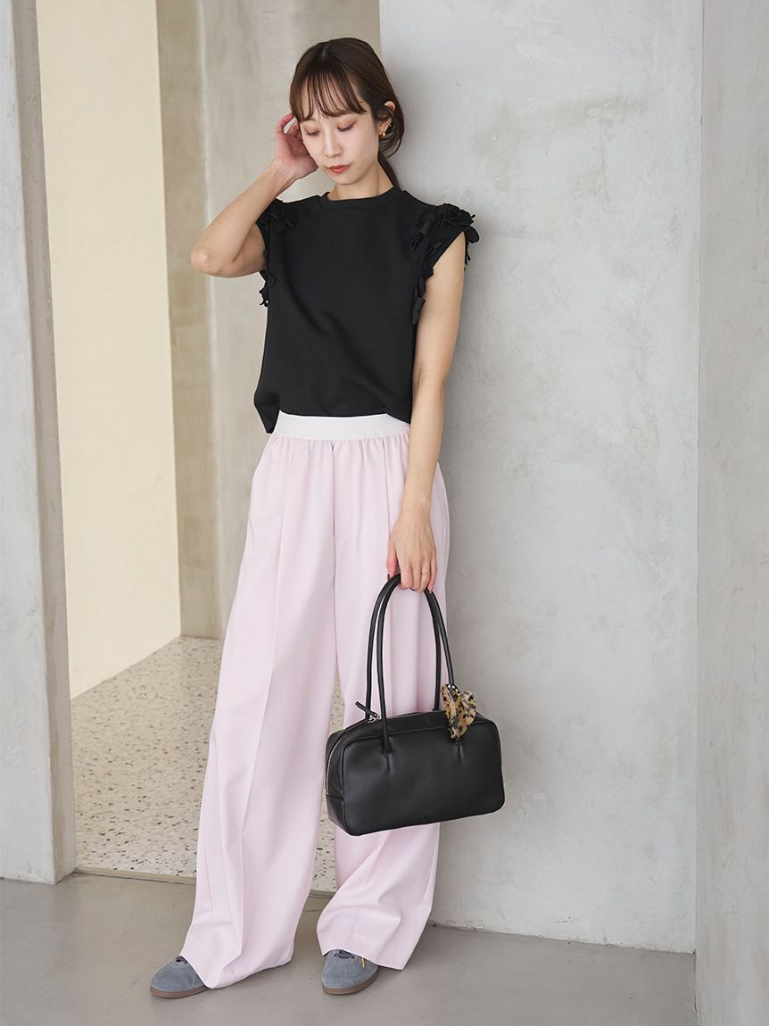 emmi atelier「emmiロゴウエストゴムテーパードパンツ」|チノ|