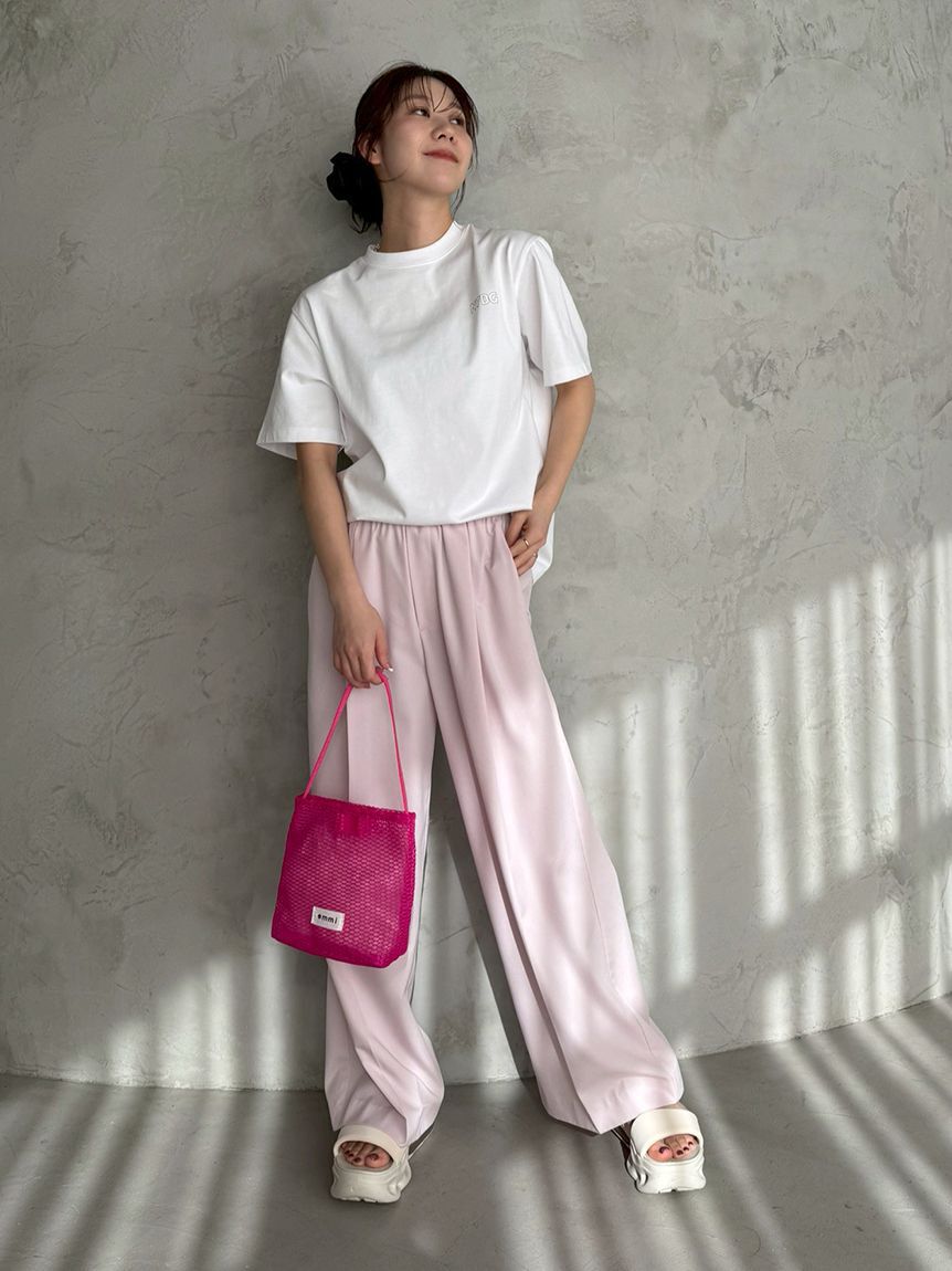 emmi atelier「emmiロゴウエストゴムテーパードパンツ」|チノ|