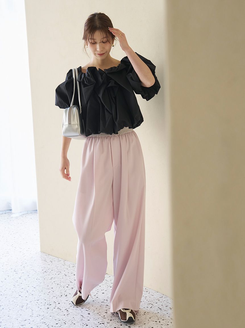 emmi atelier「emmiロゴウエストゴムテーパードパンツ」|チノ|