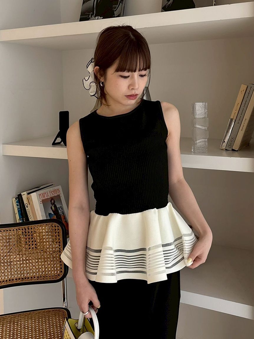 FRAY I.D「ホールガーメントペプラムニット／ウォッシャブル」|ニット・セーター|BLK