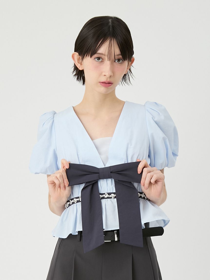 LILY BROWN「[L.B CANDY STOCK]ペプラムリボントップス」|Tシャツ・カットソー|BLU