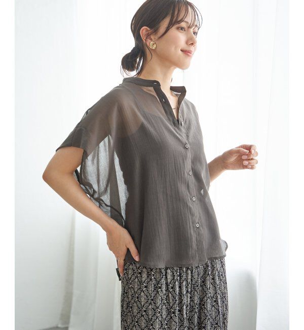 ikka「コットンライク シアードルマンブラウス」|シャツ・ブラウス|チャコール