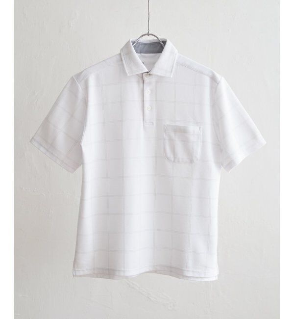 IKKA LOUNGE「冷感ウィンドウペンチェックプリントポロシャツ」|Tシャツ・カットソー|ホワイト