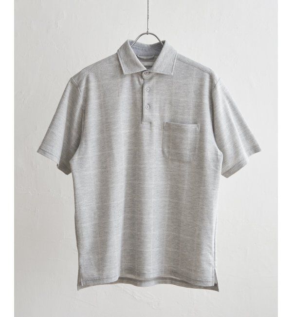IKKA LOUNGE「冷感ウィンドウペンチェックプリントポロシャツ」|Tシャツ・カットソー|グレー
