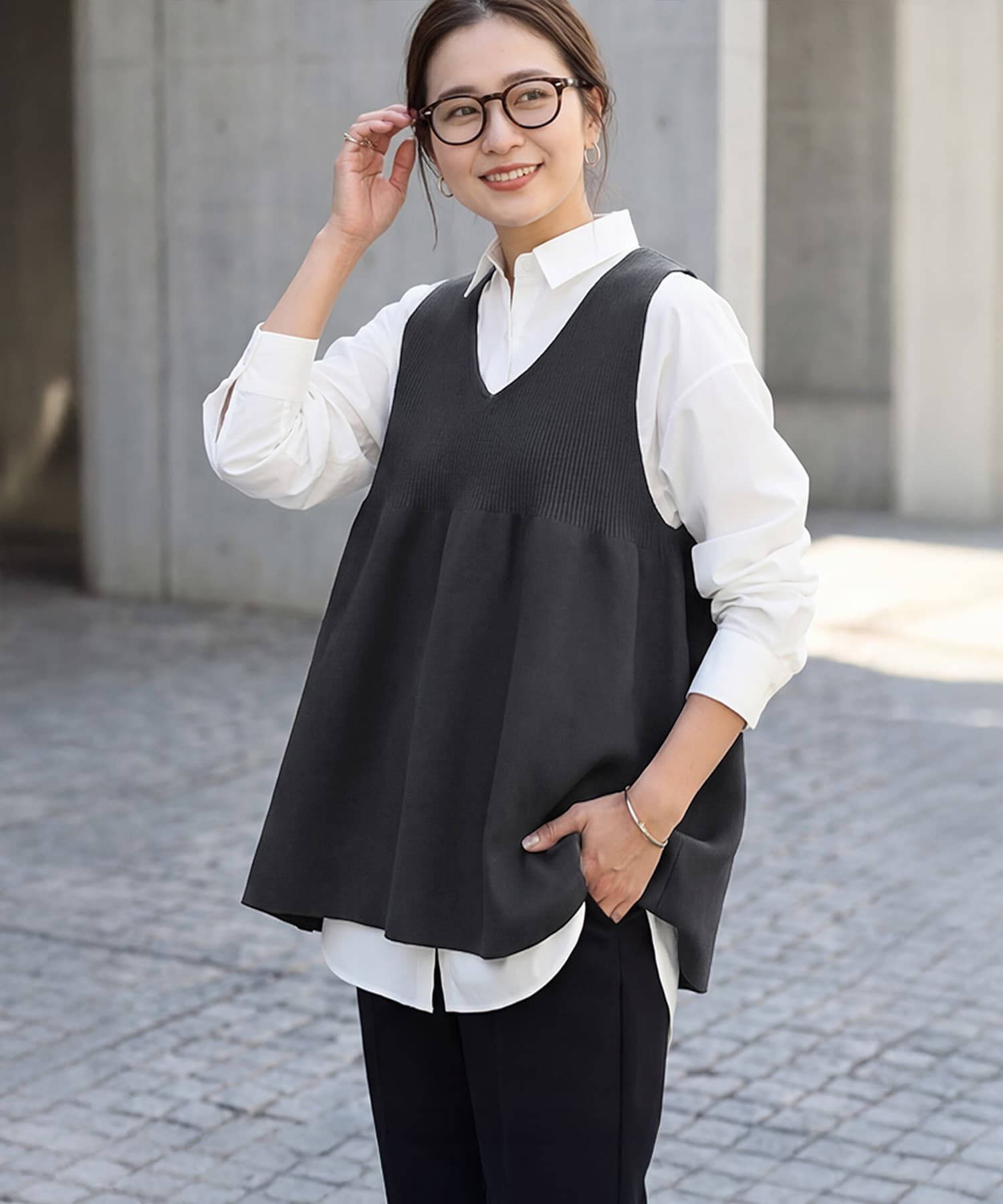 STYLE DELI「【selection】スポンディッシュフレアベスト」|ベスト・ジレ|チャコール