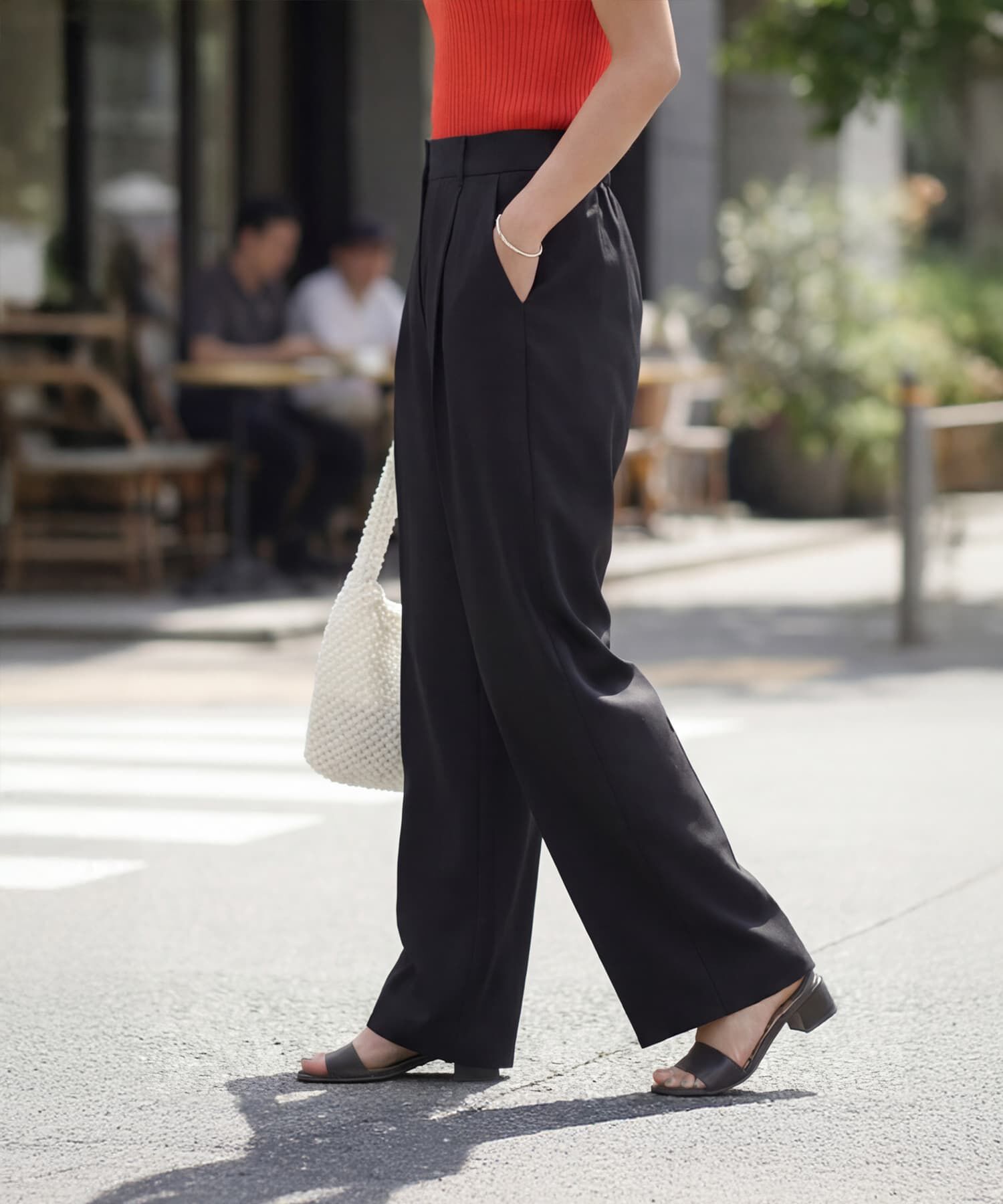 STYLE DELI「サラッと涼感ストレートタックパンツ68cm」|スラックス|